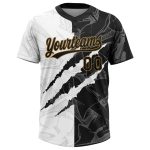Custom Name and Number Softball Jersey Unisex 3D Graffiti Pattern Black Old Gold Two-Button Personalized Graffiti Pattern