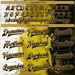Custom Graffiti Pattern Varsity Jacket with Name & Number - Black & Gold 3D Bomber Full-Snap Letterman Style Personalized