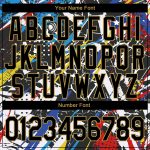 Custom Graffiti Pattern Varsity Letterman Jacket - Black and Old Gold 3D Grunge Bomber Style Personalized Graffiti Pattern