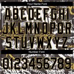 Custom Name & Number Black Gold Graffiti Pattern 3D Bomber Varsity Letterman Jacket Urban Street Style Apparel Personalized