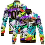 Personalized Graffiti Pattern Black and Gold Urban Street Art 3D Bomber Varsity Letterman Jacket Personalized Graffiti Pattern