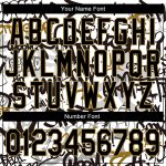 Custom Name & Number Graffiti 3D Bomber Varsity Jacket - Black & Old Gold Urban Street Art Grunge Design Personalized Graffiti