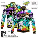 Personalized Graffiti Pattern Black and Gold Urban Street Art 3D Bomber Varsity Letterman Jacket Personalized Graffiti Pattern