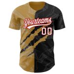 Custom Name and Number Black Old Gold-Red 3D Scratch Graffiti Pattern Baseball Jersey - Personalized Team Gear Personalized