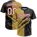 Custom Name Number Personalized Graffiti Pattern Black Gold-Red Unisex Softball Jersey 3D Two-Button Team Apparel Personalized