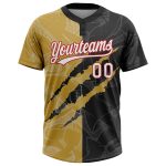 Custom Name Number Personalized Graffiti Pattern Black Gold-Red Unisex Softball Jersey 3D Two-Button Team Apparel Personalized