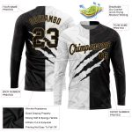 Custom Name and Number Graffiti Pattern Long Sleeve Performance T-Shirt Black and Gold Personalized Graffiti Pattern Black-Old