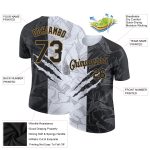 Custom Graffiti Pattern Performance T-Shirt with Name & Number - Black & Old Gold 3D Team Shirt Personalized Graffiti Pattern