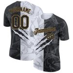 Custom Graffiti Pattern Performance T-Shirt with Name & Number - Black & Old Gold 3D Team Shirt Personalized Graffiti Pattern