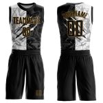 Custom Name and Number Basketball Jersey, Personalized Graffiti Pattern, Black & Old Gold Round Neck Suit Personalized Graffiti