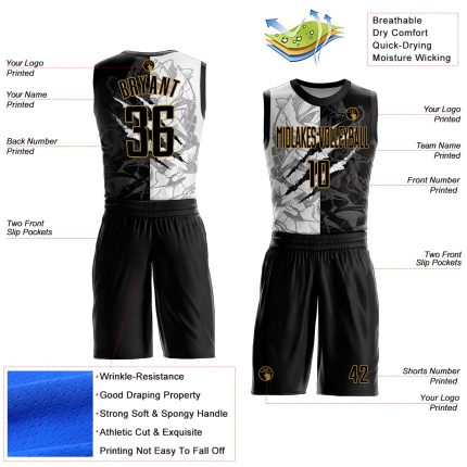 Custom Name and Number Basketball Jersey, Personalized Graffiti Pattern, Black & Old Gold Round Neck Suit Personalized Graffiti