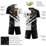 Custom Graffiti Pattern Soccer Jersey with Black and Old Gold Design - Personalized Team Uniform with Name and Number Personalized