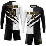 Custom Graffiti Pattern Soccer Jersey with Black and Old Gold Design - Personalized Team Uniform with Name and Number Personalized