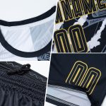 Custom Graffiti Pattern Soccer Jersey with Black and Old Gold Design - Personalized Team Uniform with Name and Number Personalized