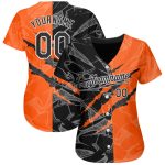 Personalized Black-Orange Graffiti Pattern 3D Scratch Baseball Jersey with Custom Name and Number Personalized Graffiti Pattern