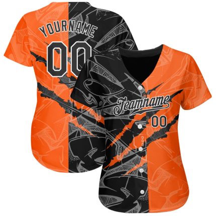 Personalized Black-Orange Graffiti Pattern 3D Scratch Baseball Jersey with Custom Name and Number Personalized Graffiti Pattern