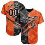 Personalized Black-Orange Graffiti Pattern 3D Scratch Baseball Jersey with Custom Name and Number Personalized Graffiti Pattern