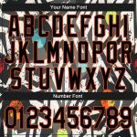 Custom Name Number Graffiti Pattern Black-Orange Grunge Art Varsity Letterman Jacket 3D Bomber Modern Geometric Design Personalized