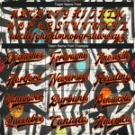 Custom Name Number Graffiti Pattern Black-Orange Grunge Art Varsity Letterman Jacket 3D Bomber Modern Geometric Design Personalized