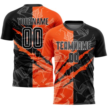 Custom Name and Number Soccer Uniform Jersey with Personalized Black-Orange Graffiti Pattern Design Personalized Graffiti