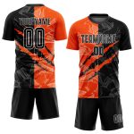 Custom Name and Number Soccer Uniform Jersey with Personalized Black-Orange Graffiti Pattern Design Personalized Graffiti