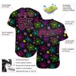 Custom Black-Pink Graffiti Pattern 3D Baseball Jersey with Colorful Stars, Personalized Name and Number Personalized Graffiti