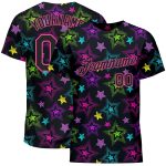 Custom Name and Number Personalized Graffiti Pattern T-Shirt - Black-Pink 3D Colorful Stars Performance Gear Personalized