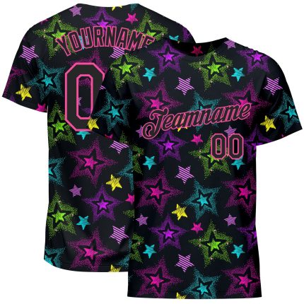 Custom Name and Number Personalized Graffiti Pattern T-Shirt - Black-Pink 3D Colorful Stars Performance Gear Personalized