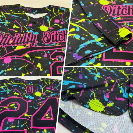Custom Name and Number Black-Pink Graffiti 3D Neon Splatter Baseball Jersey - Authentic Team Apparel Personalized Graffiti