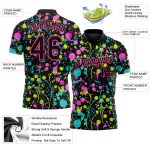 Custom Name and Number Graffiti 3D Neon Splatter Golf Polo Shirt Black-Pink Performance Design Personalized Graffiti Pattern
