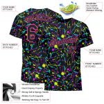 Custom Neon Splatter Performance T-Shirt - Black-Pink Graffiti Pattern with Personalized Name and Number Personalized Graffiti