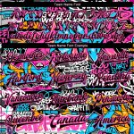 Custom Personalized Graffiti Pattern Black Pink Bomber Jacket with Team Name and Number - 3D Full-Snap Varsity Letterman Style