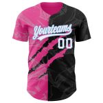 Personalized 3D Scratch Authentic Baseball Jersey Custom Name Number - Graffiti Pattern Black Pink Light Blue Personalized