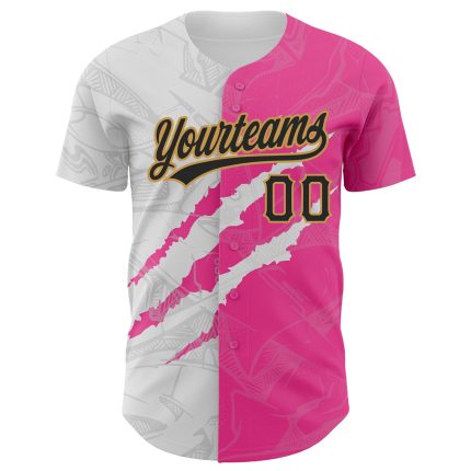 Custom Name and Number 3D Scratch Baseball Jersey - Personalized Black Pink Gold Graffiti Pattern Authentic Team Apparel