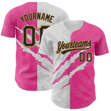 Custom Name and Number 3D Scratch Baseball Jersey - Personalized Black Pink Gold Graffiti Pattern Authentic Team Apparel