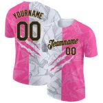 Custom Graffiti Pattern Performance T-Shirt with Name & Number - Black Pink Old Gold 3D Design Personalized Graffiti Pattern