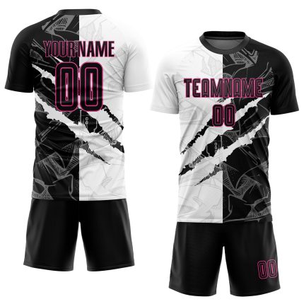 Custom Name and Number Soccer Jersey - Personalized Black-Pink Graffiti Pattern Scratch Sublimation Uniform Personalized