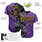 Custom Graffiti Pattern Baseball Jersey Black Purple Gold 3D Scratch Personalized with Name and Number Personalized Graffiti