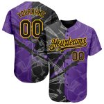 Custom Graffiti Pattern Baseball Jersey Black Purple Gold 3D Scratch Personalized with Name and Number Personalized Graffiti