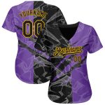 Custom Graffiti Pattern Baseball Jersey Black Purple Gold 3D Scratch Personalized with Name and Number Personalized Graffiti
