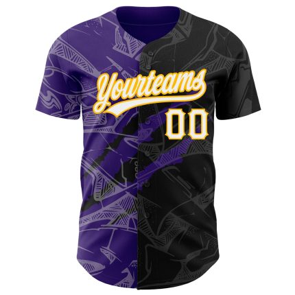 Personalized Black Purple Gold Graffiti 3D Scratch Baseball Jersey - Authentic Design Personalized Graffiti Pattern Black