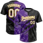 Custom Name Number Unisex Softball Jersey Black Purple Gold 3D Personalized Graffiti Pattern Two-Button Design Personalized