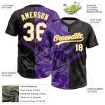 Custom Name Number Unisex Softball Jersey Black Purple Gold 3D Personalized Graffiti Pattern Two-Button Design Personalized