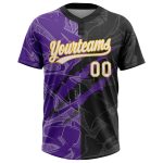 Custom Name Number Unisex Softball Jersey Black Purple Gold 3D Personalized Graffiti Pattern Two-Button Design Personalized