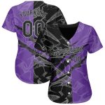 Custom Name and Number Black Purple-Gray Graffiti Pattern 3D Scratch Authentic Baseball Jersey Personalized Graffiti Pattern