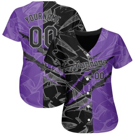 Custom Name and Number Black Purple-Gray Graffiti Pattern 3D Scratch Authentic Baseball Jersey Personalized Graffiti Pattern