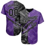 Custom Name and Number Black Purple-Gray Graffiti Pattern 3D Scratch Authentic Baseball Jersey Personalized Graffiti Pattern