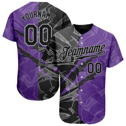 Custom Name and Number Black Purple-Gray Graffiti Pattern 3D Scratch Authentic Baseball Jersey Personalized Graffiti Pattern