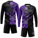 Custom Name and Number Soccer Jersey - Personalized Black Purple-Gray Graffiti Pattern Sublimation Uniform Personalized Graffiti
