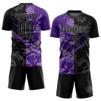 Custom Name and Number Soccer Jersey - Personalized Black Purple-Gray Graffiti Pattern Sublimation Uniform Personalized Graffiti